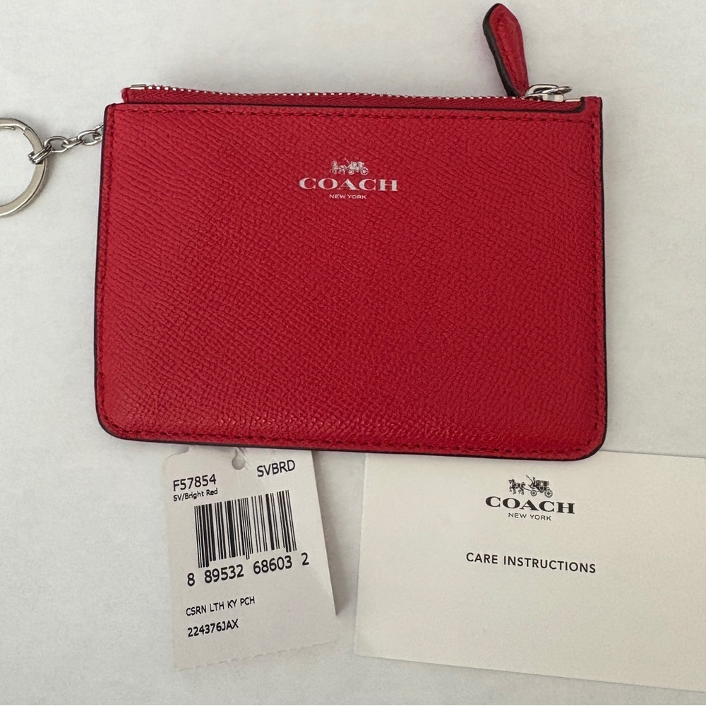 COACH Corner Zip Key Pouch – Bright Red – NWT